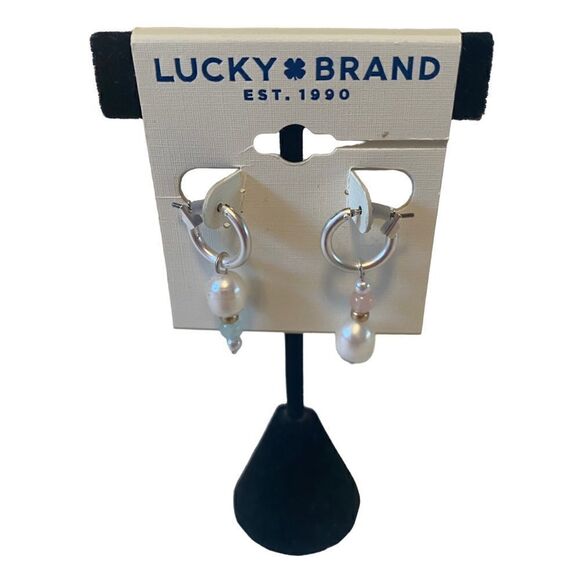 Two Tone Pearl Drop Huggie Hoops - Picture 1 of 6